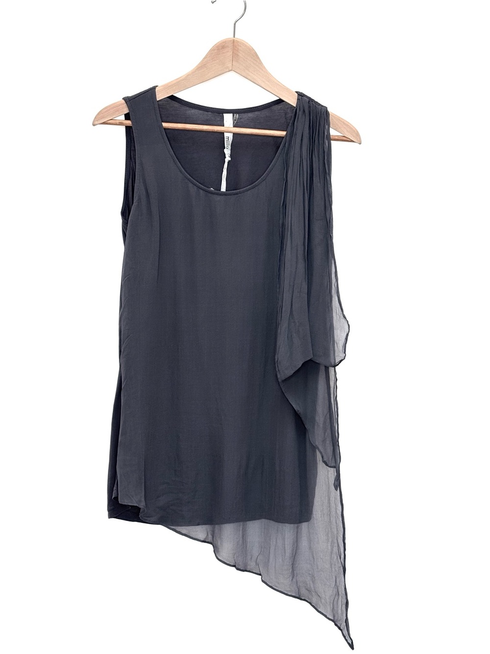 Miilla Asymmetrical Sheer Silk Layered Tunic Tank Top Charcoal Gray Medium NEW